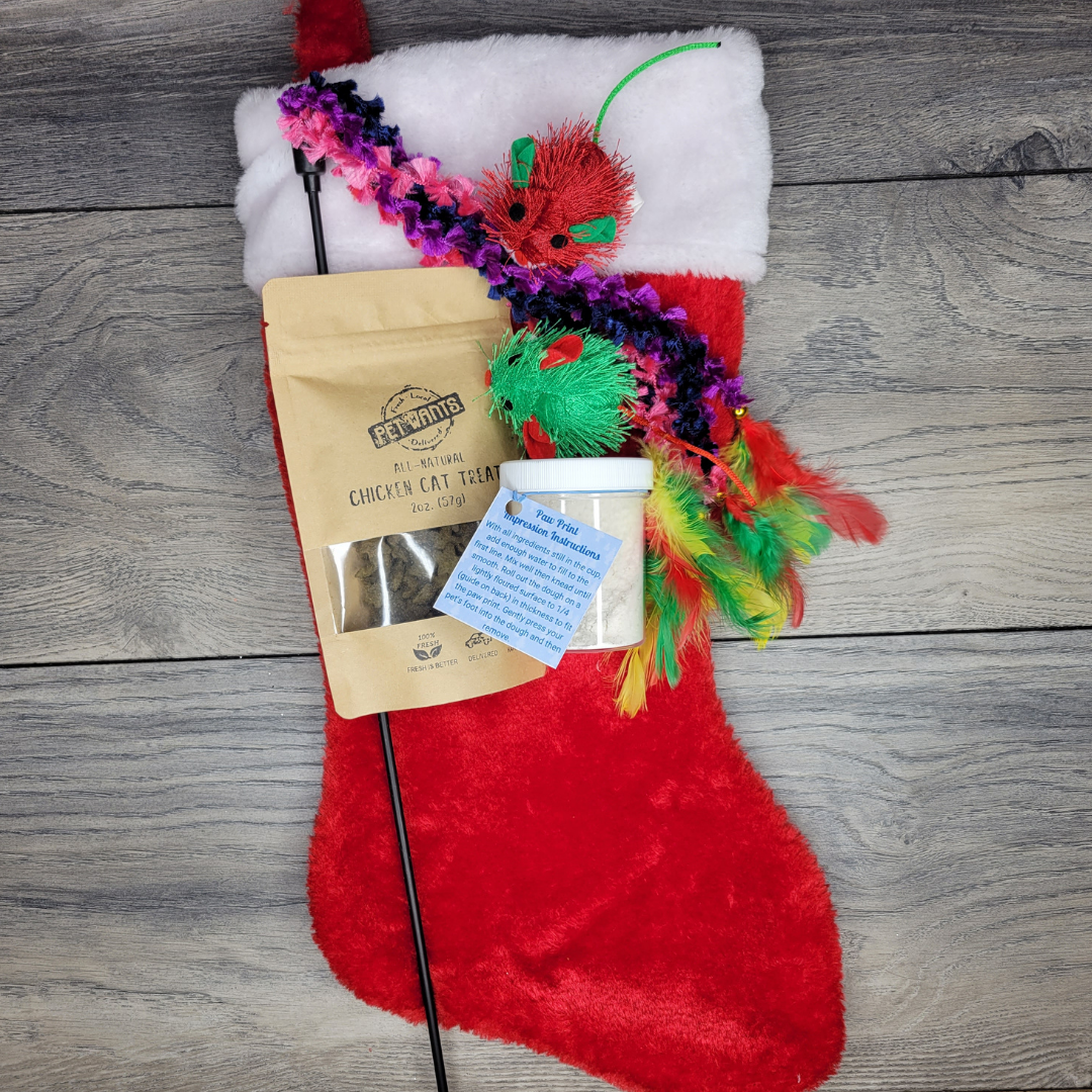 For the cat who only knocked over a few plants this year: This purr-fect stocking contains two catnip mouse toys, a wand toy, a paw-print impression kit, and oh-so-delicious treats from Pet Wants Dayton!